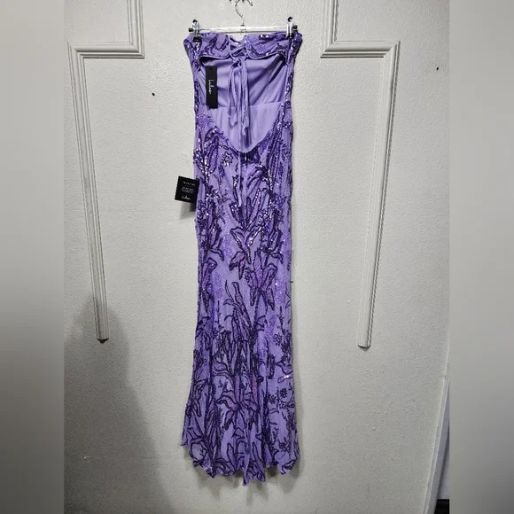 Lulus Shimmering Icon Lavender Sequin Lace-Up Strapless Maxi Dress M Party Prom - Picture 9 of 12